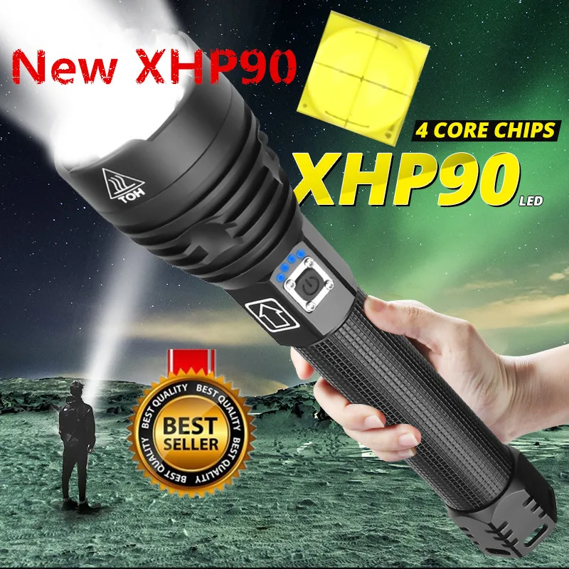 

Super Powerful Xlamp XHP90 XHP70.2 LED Flashlight LED Torch USB XHP50 Lamp Zoom Tactical Torch 18650 26650 Rechargeable Battery