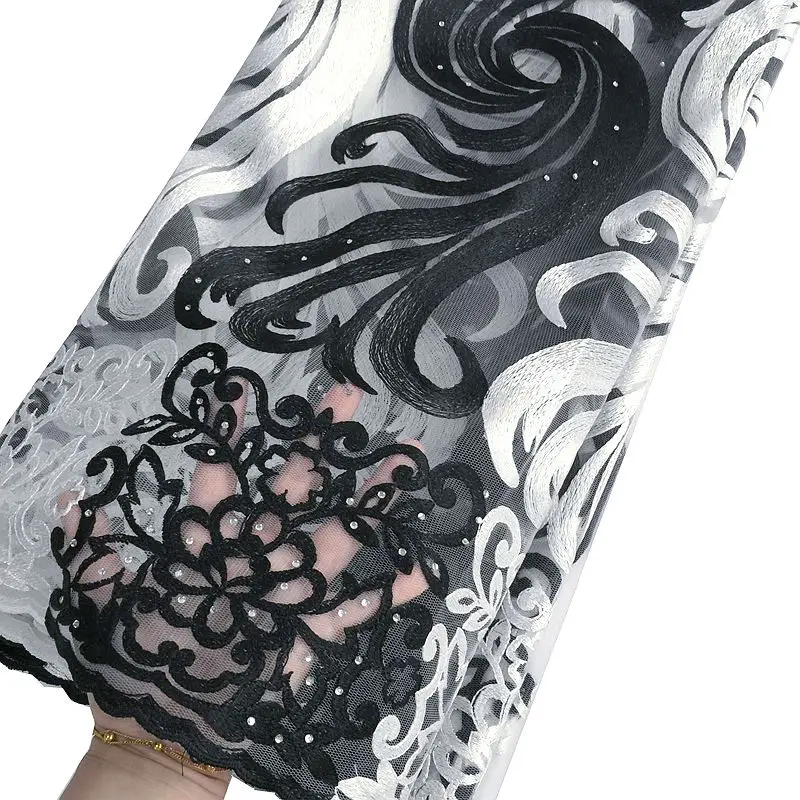 

Black and White French Net Lace Fabric Embroidered Lace Fabric 2019 Latest Nigerian Lace Fabric For Aso Ebi