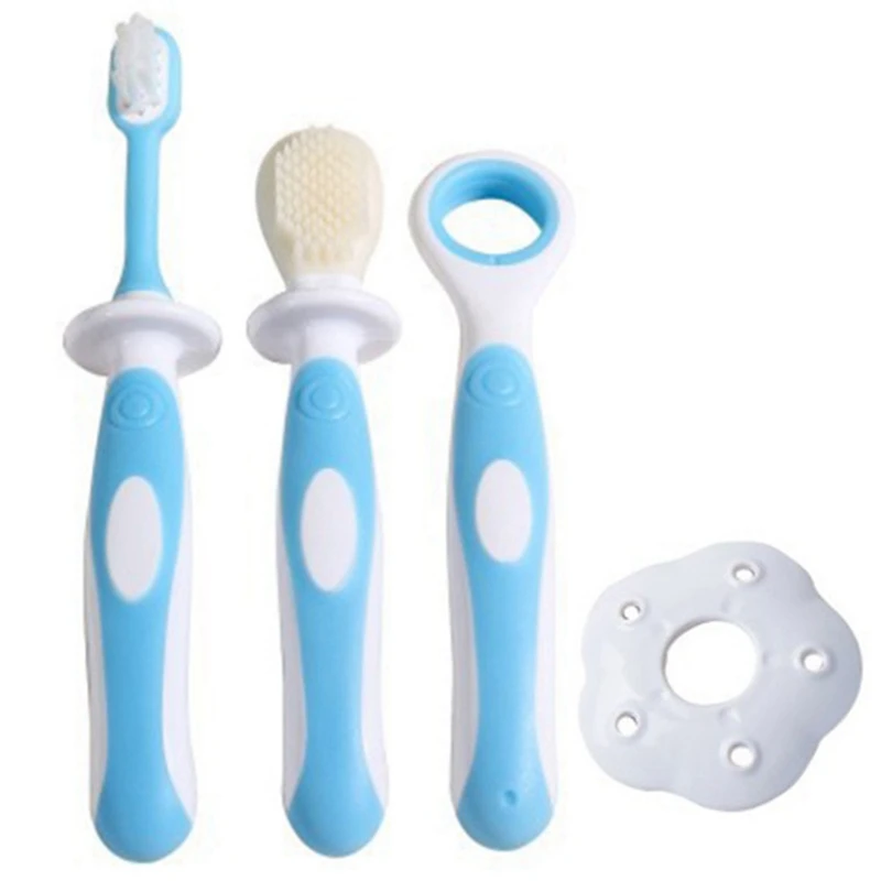

4Pcs/Set Baby Toothbrush Set Infant Brushing Teeth Tongue Training Safety Cover Soft Brush Throat Protection Ring