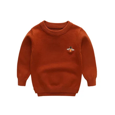 Свитер с вышивкой пчелы для маленьких мальчиков и девочек зимняя однотонная теплая детская трикотажная одежда для малышей повседневное хлопковое пальто с длинными рукавами - Цвет: Коричневый