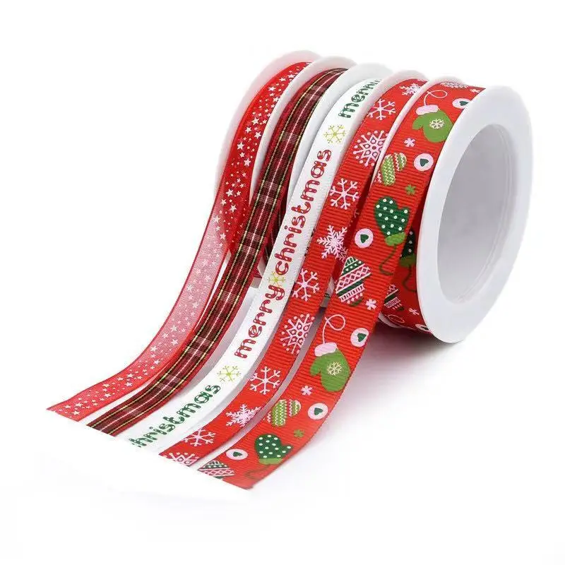 

free shipping 5pcs set total 25m christmas series ribbon for christmas using decorative ribbon