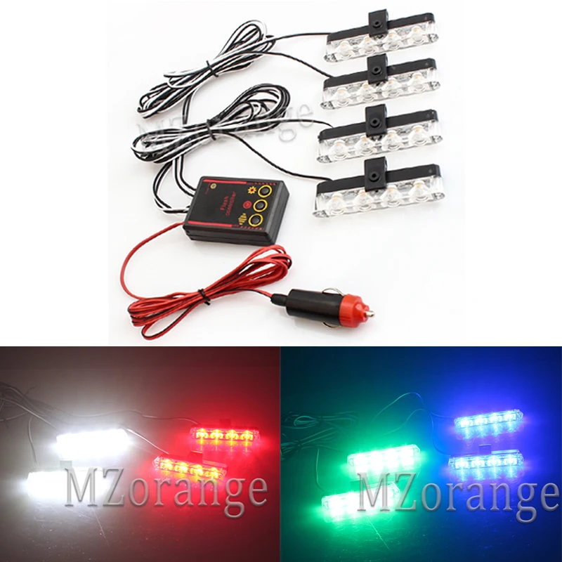 

4x4 LED police lights led strobe lights on a car fso flash in car flasher cigarette lighter Flash Light for all car police light