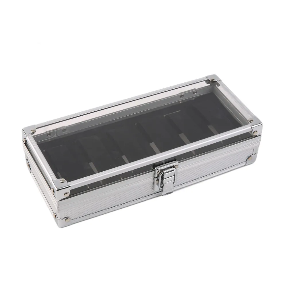 Caja Para Reloj 6 сетчатые вставки Слоты ювелирный корпус часов Дисплей Коробка для хранения алюминиевый ящик для часов Saat Kutusu
