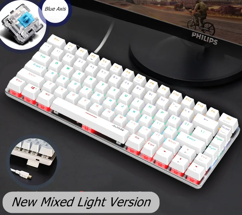 Ajazz AK33 DIY 82 ключ сплав панель USB Проводная Подсветка Mechanica клавиатура синий/черный ось со съемным кабелем