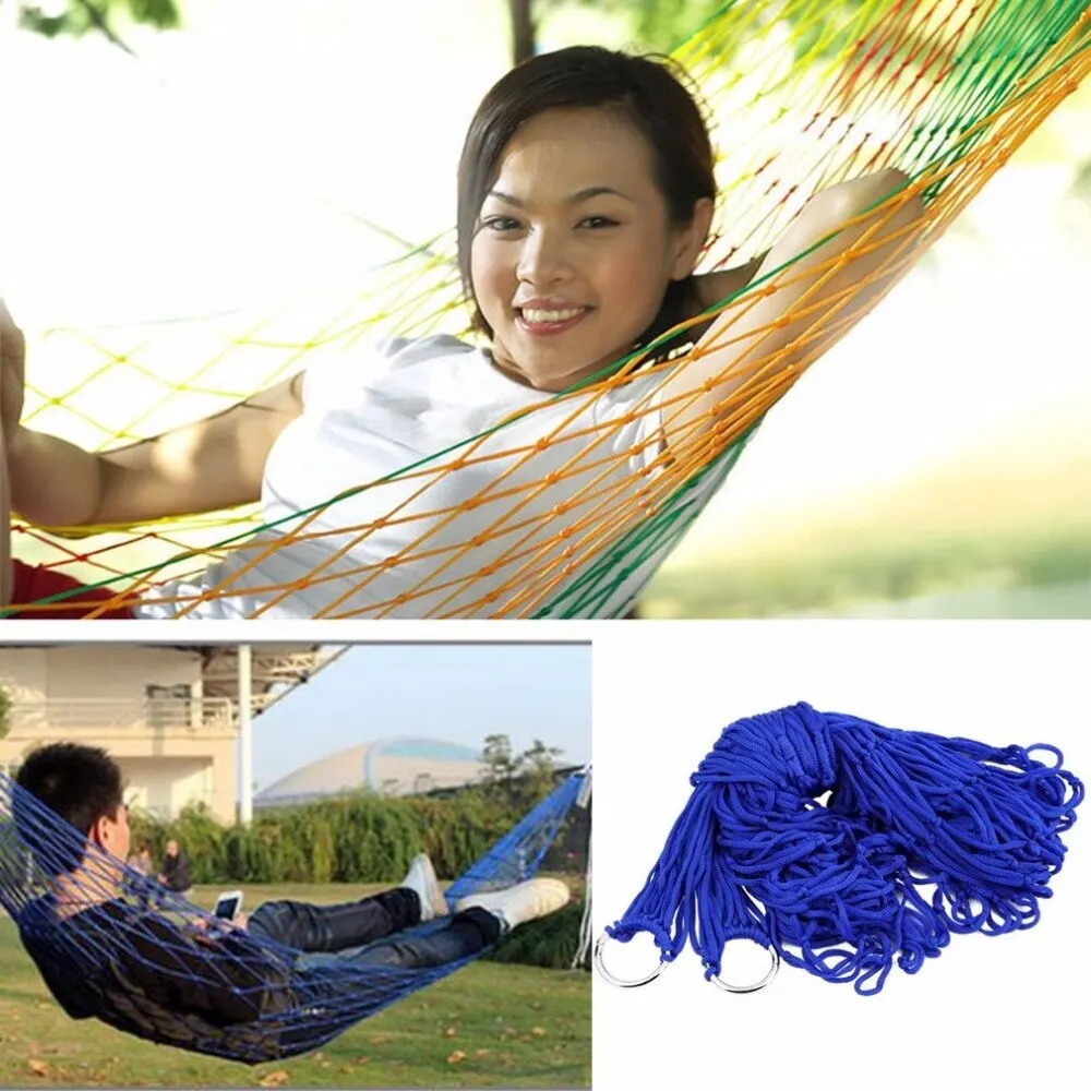 New Summer Indoor Outdoor Swing Adult Children Thicken Nylon Fabric Hammock Mesh Net Hang Strong Rope For Travel Camping Beach