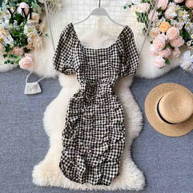 pink plaid bodycon dress