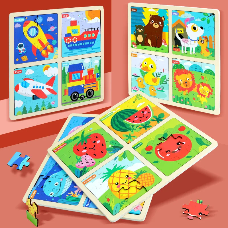 Traffic Animal Fruit Jigsaw Puzzle Baby Educational Early Education Wooden Building Blocks Boys and Girls Intellectual Developme wooden puzzle blocks cube building blocks toddler intellectual puzzle early education kindergarten classic montessori tangram