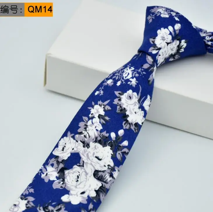 QM14 Мужской Хлопковый галстук 6 см с цветочным принтом, Модный повседневный галстук жениха в европейском и американском стиле - Цвет: QM14