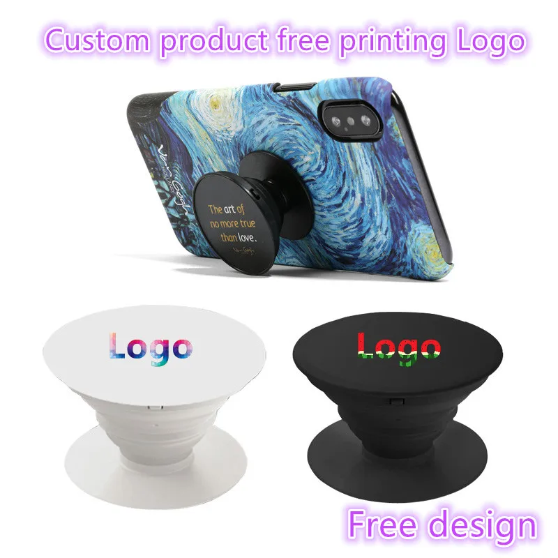 

10-500pcs Custom Product Free Printing circle mobile phone folding stretch airbag bracket Phone Holder