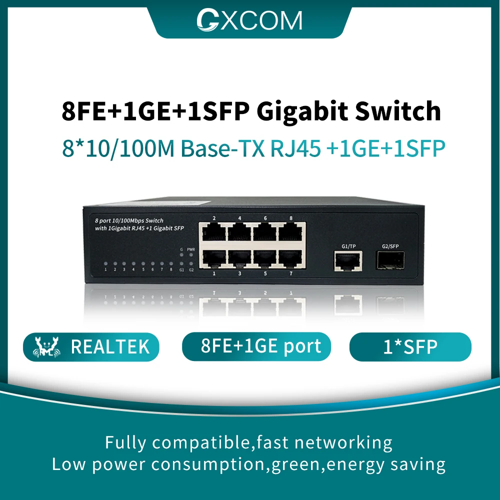 

9-порт gigabit Ethernet-коммутатор с uplink 1 rj45 + 1sfp 10-портовый медиа converterf рабочего стола/стоечный переключатель