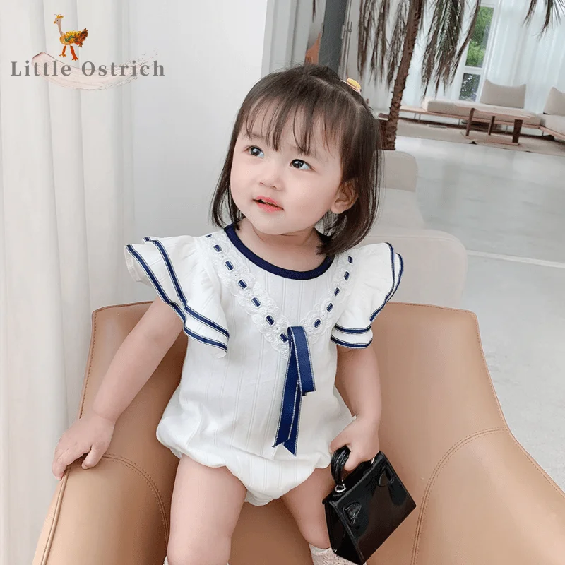 

Newborn Baby Girl Cotton Romper Summer Sailor Collar Short Lotus Leaf Sleeve Jumpsuit Infant Toddler Child Baby Clothes 0-2Y