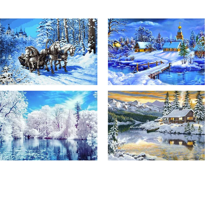 Needlework Full Square/Round Drill 5D DIY Diamond Painting&quotWinter scenic carriage&quotEmbroidery Cross Stitch Home Decoration FG1920 | Дом и