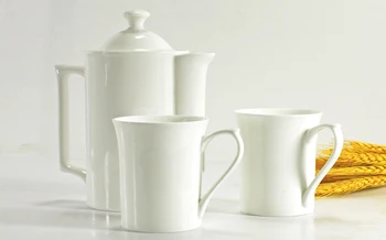 

3pcs set, plain white bone china pot and tea cup set. coffee mug for service cafe, gift for lover, porcelain coffee sets