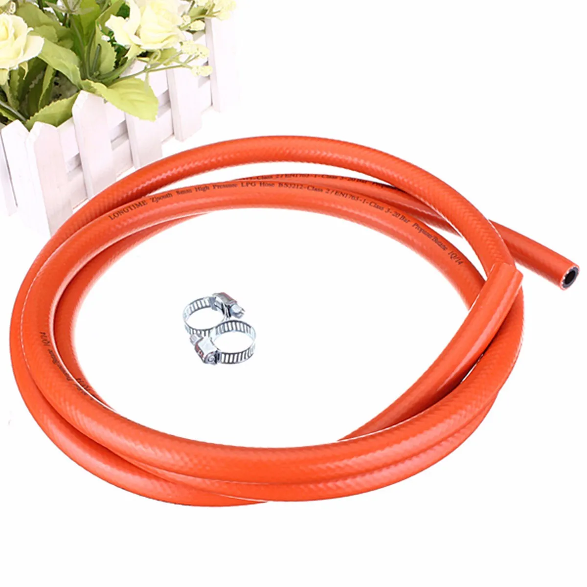 

2M Propane Butane LPG Gas Hose 8mm Pipe + 2 Clips For Caravan BBQ High Pressure