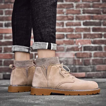 

fahion casual shoes men winter boots 2019 Ankle boots Suede leather shoes man high top Retro tooling boots male Footwear