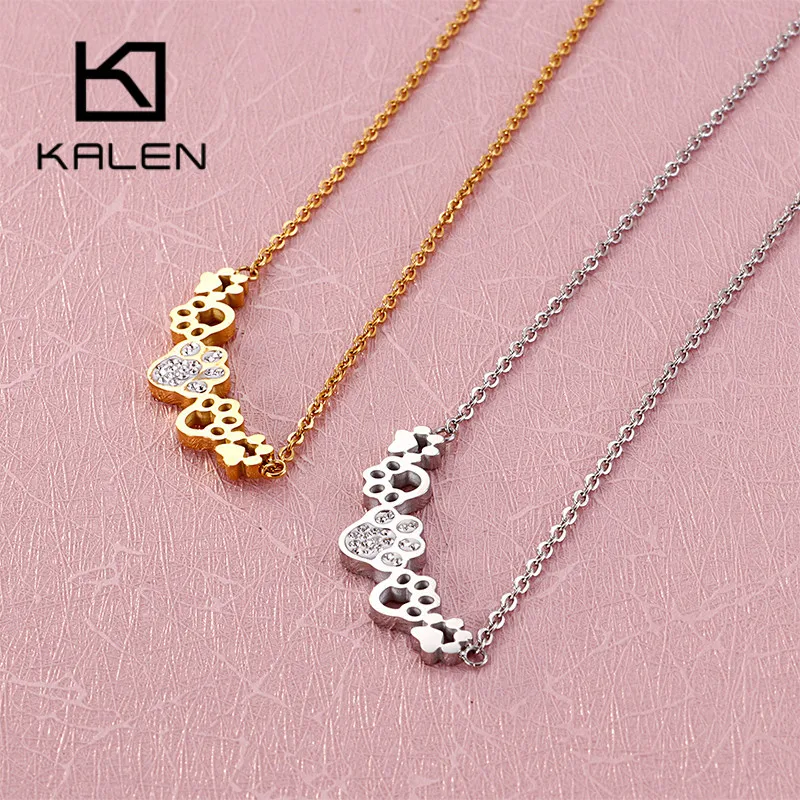 

KALEN Tri-Color Stainless Steel Chain Pendant Necklaces For Women Cute 5 Footprints Zircon Collares Elegant Femme Party Jewelry