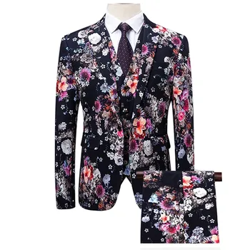 

2020 Classic Men Flower Dress Mens Suit Three-piece suit Slim Fit Male Wedding Party Suits Man Blazer Jackets Vest Pant Size 6XL