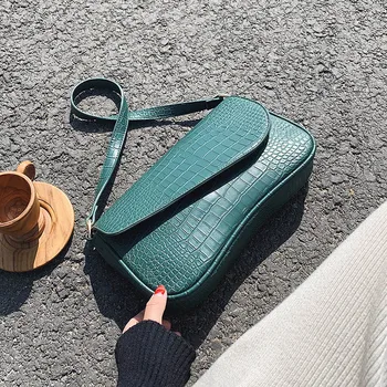 

Crocodile Pattern PU Leather Shoulder Bags For Women 2020 Green Simple Female Travel Handbags Lady Hand Bag Small Purses Tote