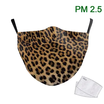 

Animal Washable Fabric Face Mask Leopard Printed Mouth Cover Reuable Washable Fabric Filter Adult Protective PM2.5 Adjust Filter