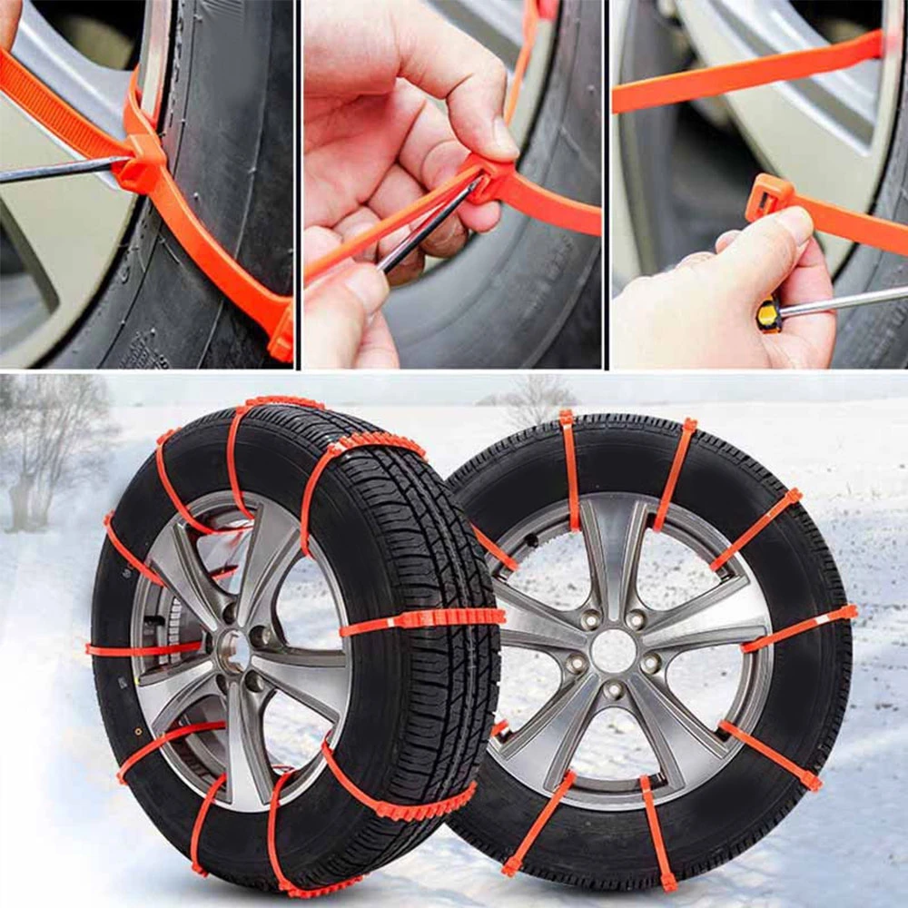YUANJS 10Pcs Anti-Skid Tire Chains,Reusable Auto Car Universal Fit Snow Safety Anti-Skid Tire Tyer Chains Thickened Tendons 