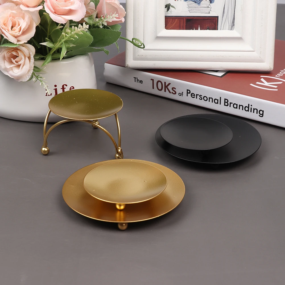 Candle Holders Iron Black Gold Plated Candle Holders Pillar Metal Plate For Wedding Party Festival