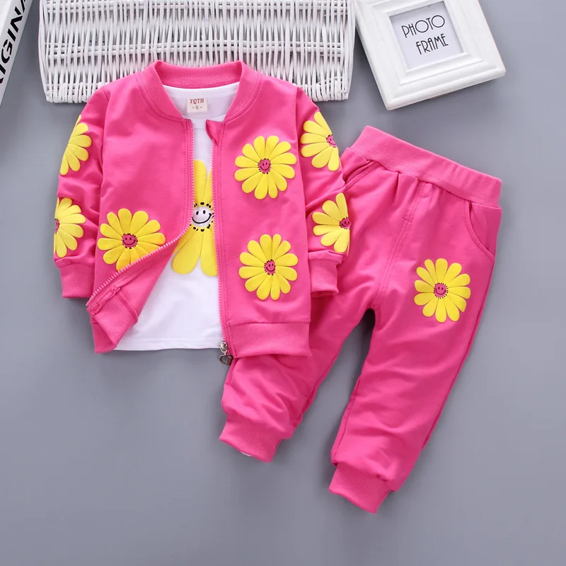 baby clothing set long sleeve	 Baby girl clothes spring and autumn new cotton suit baby girl sun flower printing casual clothes round neck 3pcs baby clothes best Baby Clothing Set