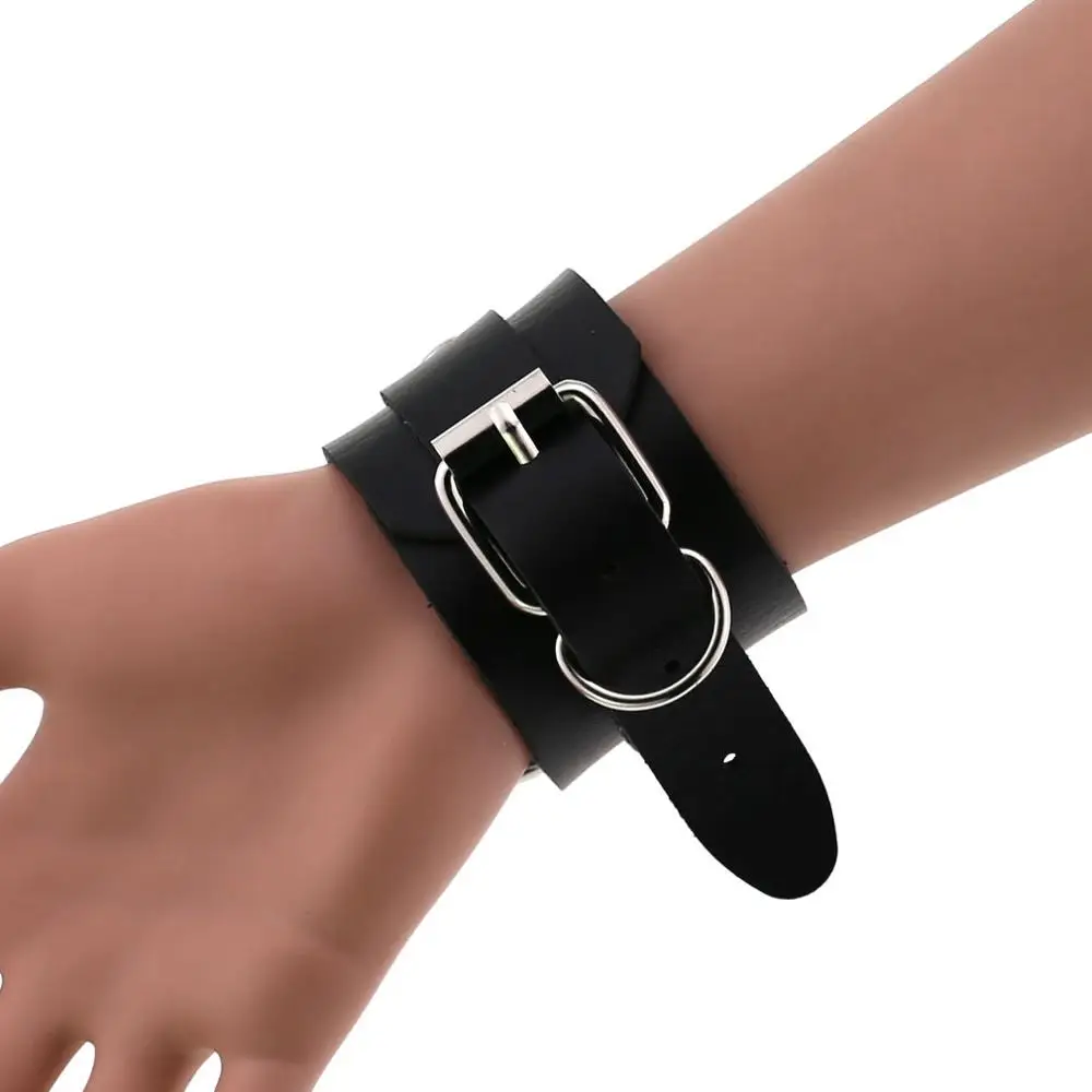 Handmade Gothic Punk Leather Bracelets Metal O-Round Bangle Jewelry Women Men leather bracelet metal bracelet
