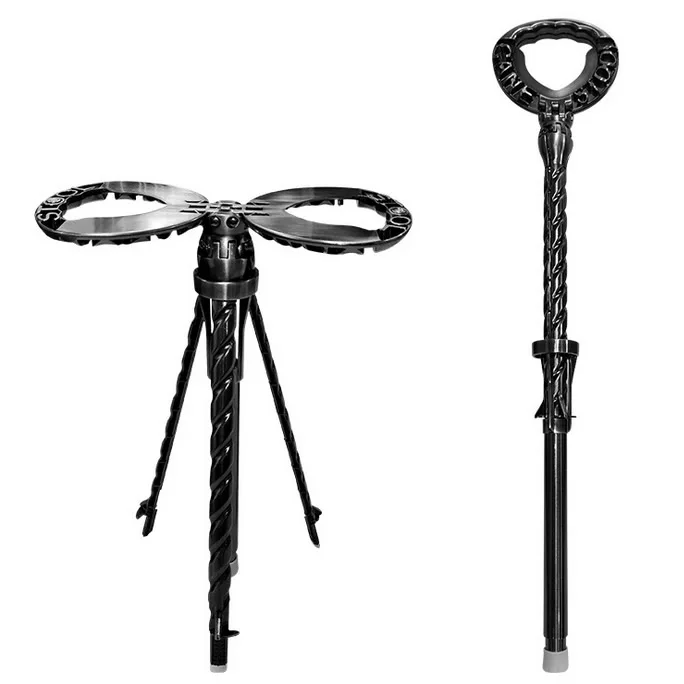 Cane Stool Foldable Trekking Pole Triangle Bracket Mountaineering Stool Multifunctional Metal Stick 