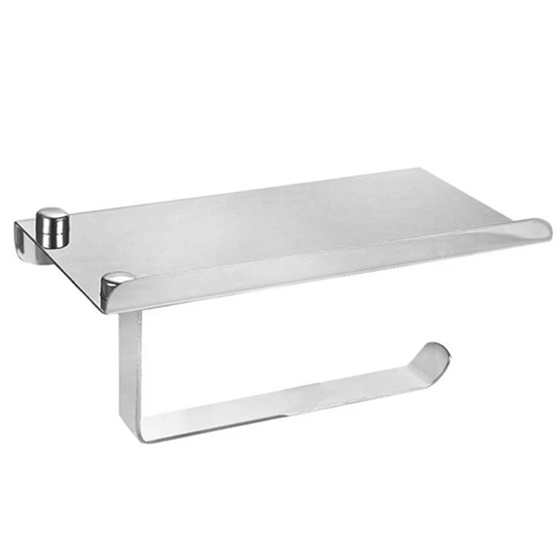 

Stainless Steel Toilet Paper Holder Paper Roll Hanger With Mobile Phone Storage Shelf Polished Chrome