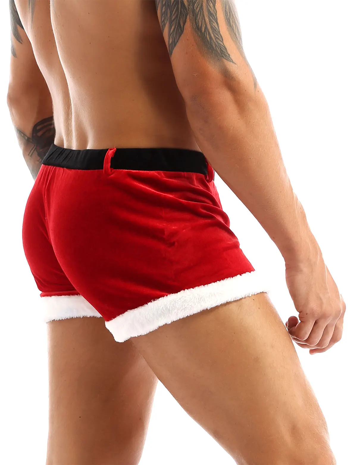 Red Mens Christmas Santa Claus Boxer Shorts Soft Velvet Tight Christmas Fancy Party Cosplay Costume Underwear Panties