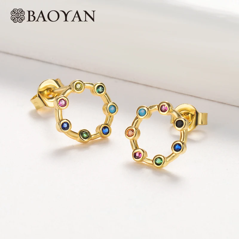 BAOYAN радужные Кристальные геометрические очаровательные серьги-гвоздики золотые