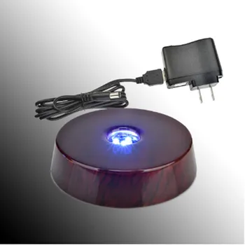 

4" X 4" x 1" Premium cherry lacquer finish round wooden led light display stand with white lights for crystals