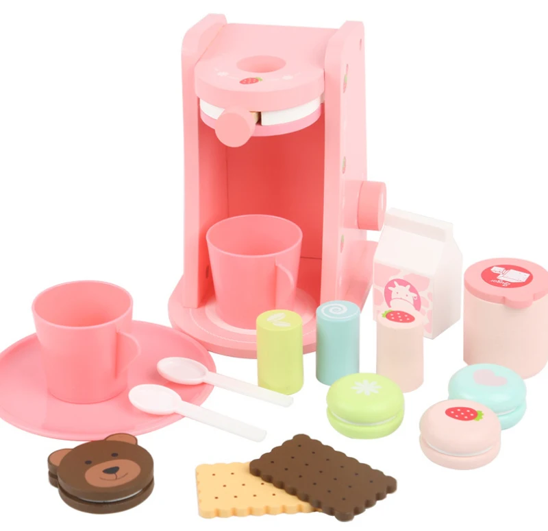 Crianças de Madeira Fabricante de Máquina de Café Casa de Jogo Presentes de Natal Fingir Jogar Conjuntos Bolo Jogo Brinquedos Cozinha Brinquedo Educativo Chá 26 High Quality Brinquedos e hobbies