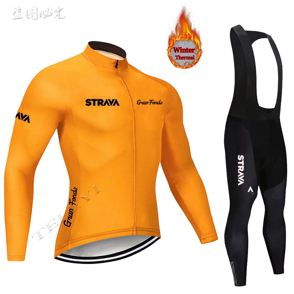 STRAVA  team winter 2020  Cycling JERSEY 9D Bike Pants set mens Ropa Ciclismo thermal fleece Bicycle clothing Cycling wea