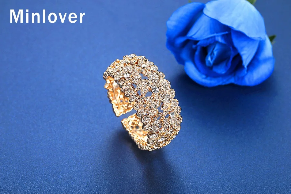 Minlover серебро/Стразы золотистого цвета манжеты браслеты для женщин высокого качества цветок браслет свадебное украшение MSL421