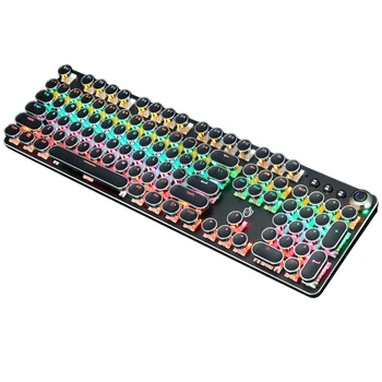 

Gaming Mechanical Keyboard, Metal Panel,LED Backlit,USB Wired,Typewriter-Style Round Keycaps,for Laptop Desktop PC
