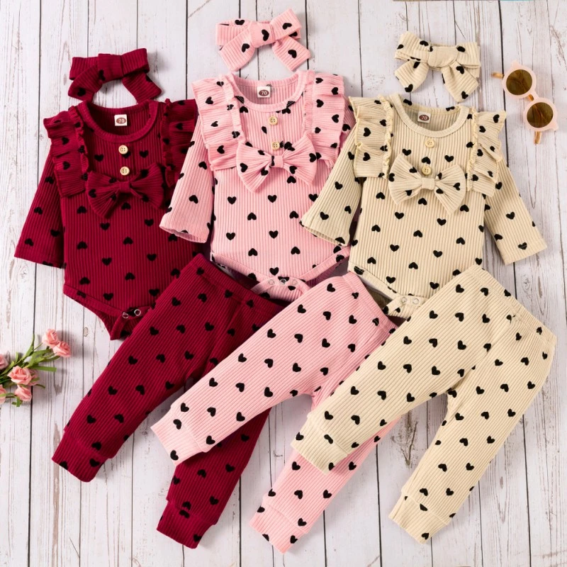 baby girl cotton clothing set Baywell 3Pcs Baby Girl Outfit Set Newborn Toddler Girls Clothes Love Printed Long Sleeve Bodysuit +Pants+Headband Clothing newborn baby clothing gift set