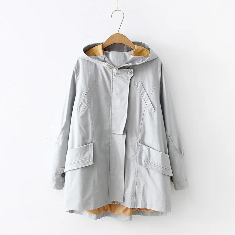 

2019 Spring New Style Mid-length Contrast Color Zipper Hooded Jacket Coat Women's D-2009