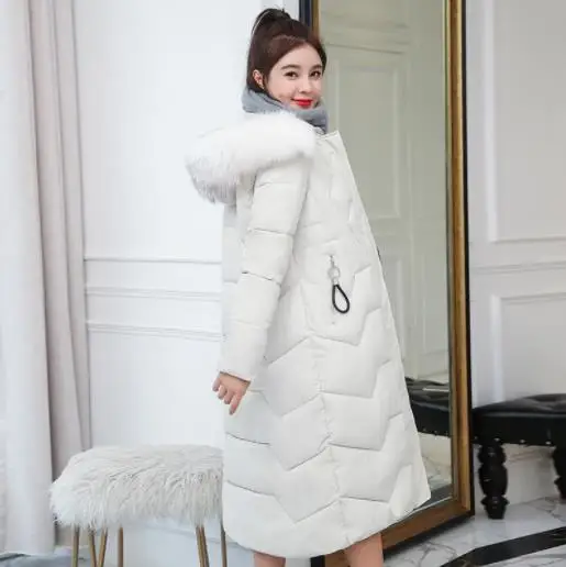 Beige White 1 Большой меховой воротник, зимняя женская парка, модное пальто с хлопковой подкладкой, длинное женское тонкое плотное зимнее пальто, Офисная Женская куртка размера плюс M188 - Цвет: Beige White 1
