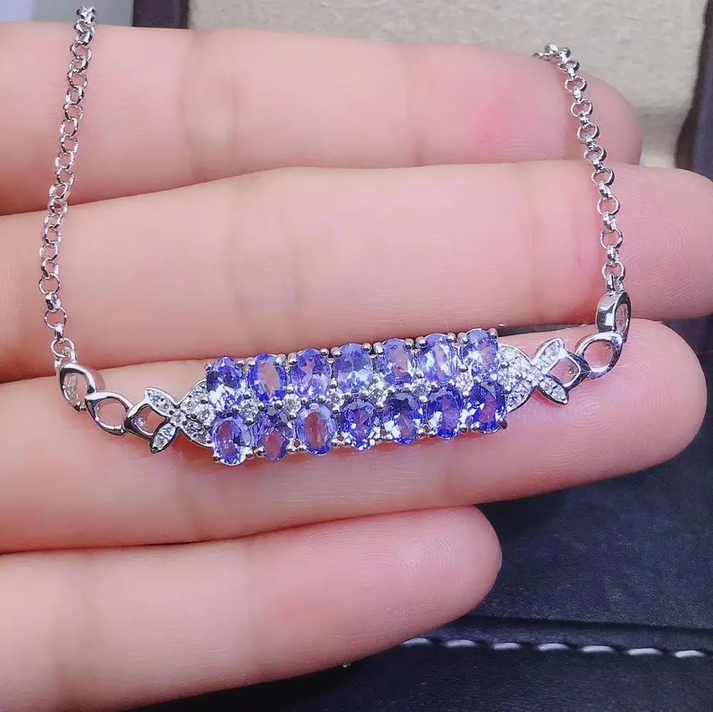 

S925 silver natural blue tanzanite bracelet natural gemstone bracelet Elegant Lovely Row chain geometry women party gift jewelry