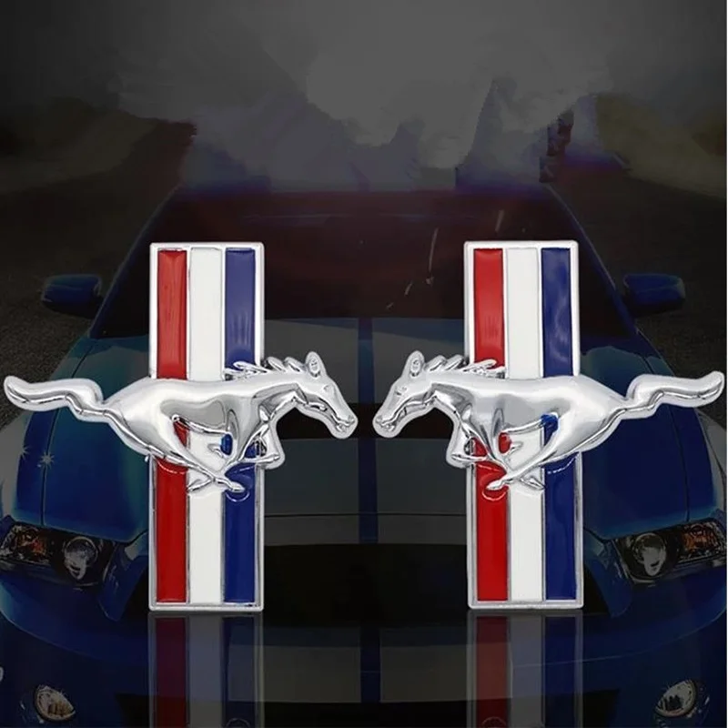 1 pair 3D Chrome Metal Mustang Running Horse Car Sticker Fender Side Badge Rear Trunk Emblem Decoration Car Styling Accessories