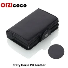 Cizicoco 새로운 rfid 미친 말 pu 가죽 미니 지갑 보안 정보 더블 박스 알루미늄 신용 카드 홀더 금속 지갑(China)