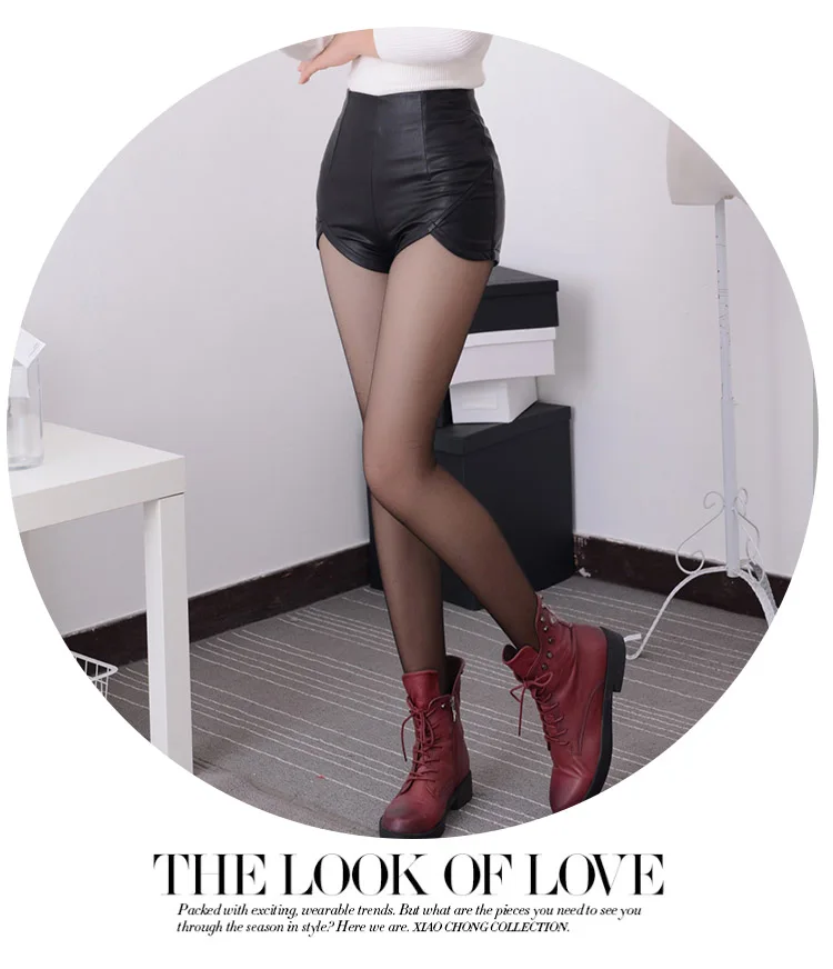 Summer Women's Sexy Black Red PU High Waist Shorts Vintage Slim Slit High quality size S-2XL Leather Shorts AH95