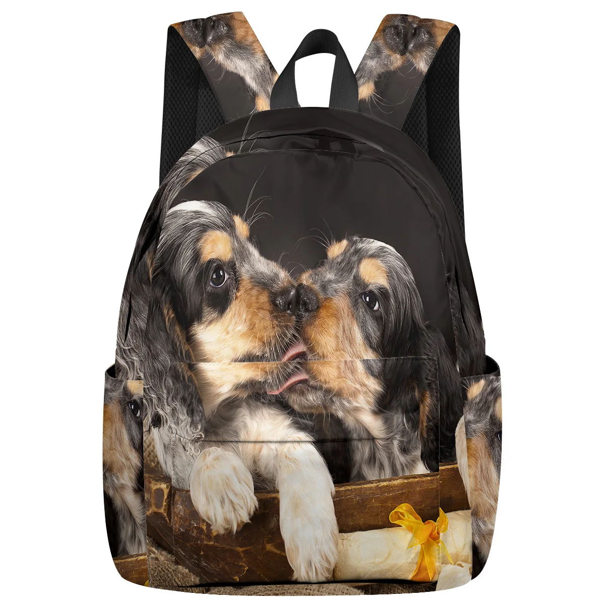 

WHEREISART Kissing A Puppy Backpacks Night Light Reflective St. Patrick'S Day School Book Bags School Backpack Multi-Function