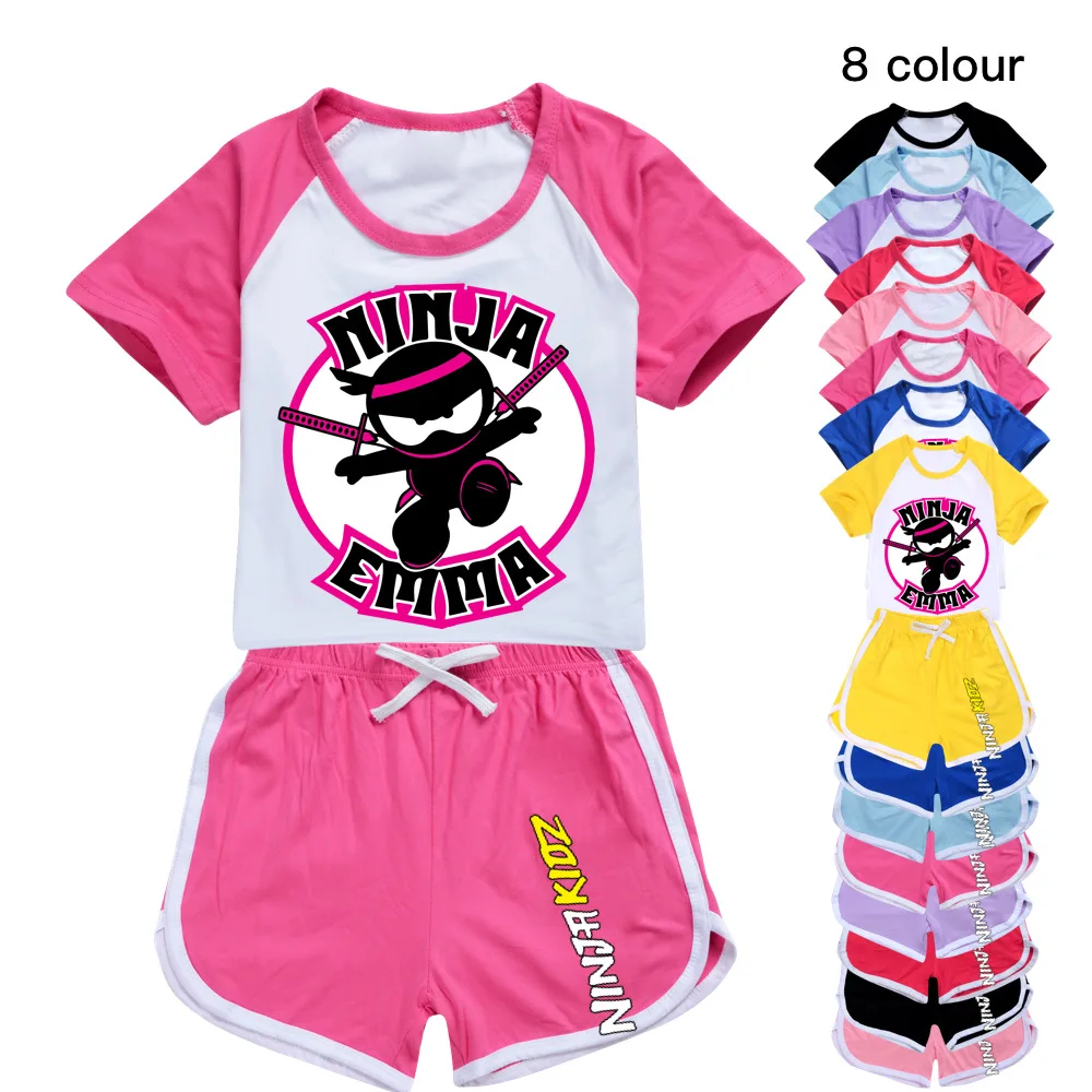 

NINJA KIDZ Boys 100-170 T-shirt Shorts Sports Suit Teenage Girls Clothing Toddler Kids Summer T Shirt Short Pants Set Child Tops