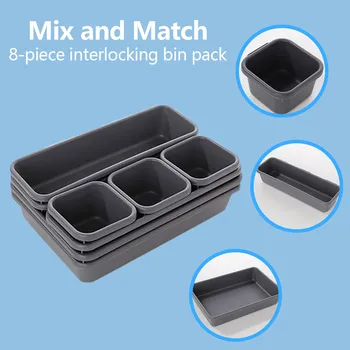 

8pcs Drawer Organizers Storage Best Interlocking Narrow Drawer Dividers Box Bag Bathroom Office Kitchen Home Storage Tool #LR5