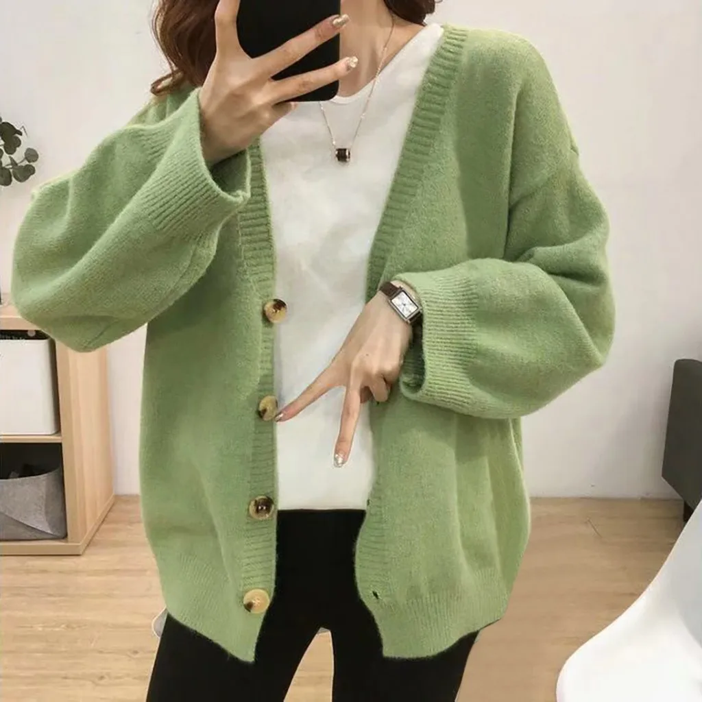 

Fashion Cardigans Korean Sweaters Single Breasted Female Jumper Female Free Size Knitwear Solid Autumn Winter Knitted Coat