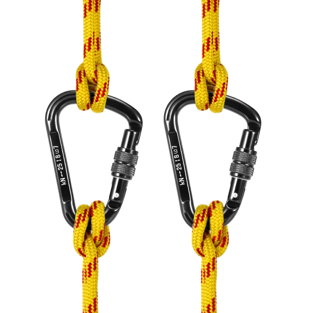 

2PCS 25KN D-shape Quick Clip Screw Auto Locking Gate Carabiner Snag Free Clip Backpacking Rappelling Climbing Equipment