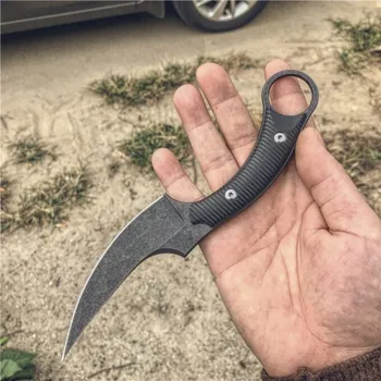 

karambit Fixed Knife 440C Stone Wash Blade Full Tang Steel Handle Paper cutter Tactical hunting claw Knife EDC Hand tool