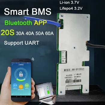 

Smart BMS 20S 72V 60V 60A 50A 40A 30A Lifepo4 Li-ion Lithium Battery Protection Board balance BMS Liion Bluetooth APP PC Monitor